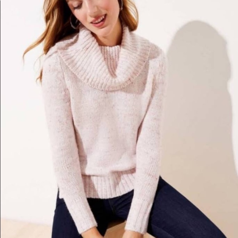 LOFT blush light pink chunky knit cowl neck sweater